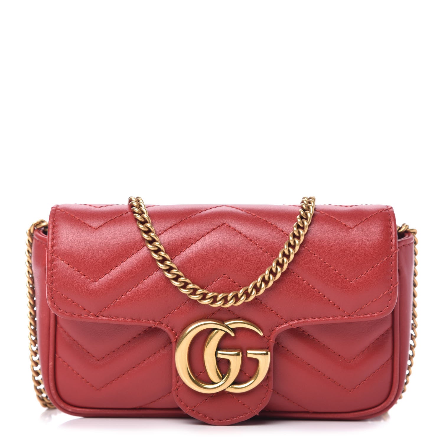 Gucci Calfskin Matelasse Super Mini GG Marmont Shoulder Bag Hibiscus Red 1 of 10