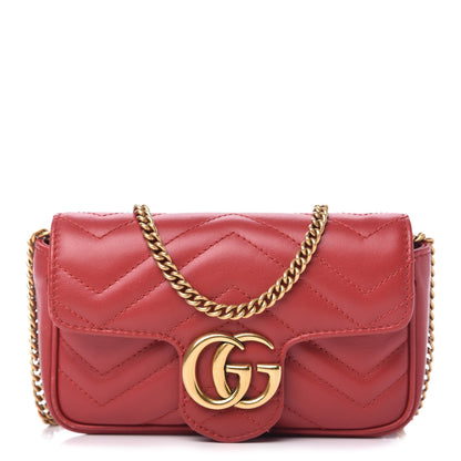 Gucci Calfskin Matelasse Super Mini GG Marmont Shoulder Bag Hibiscus Red 1 of 10