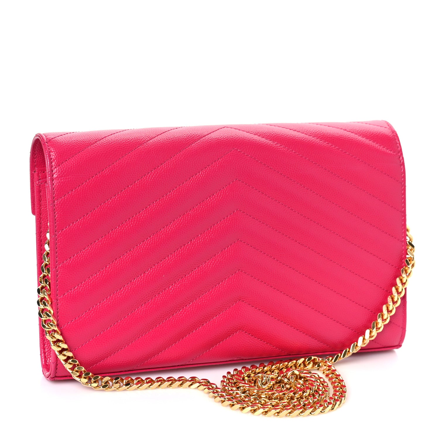 Saint Laurent Grain De Poudre Matelasse Chevron Monogram Chain Wallet Bubblegum 2 of 8