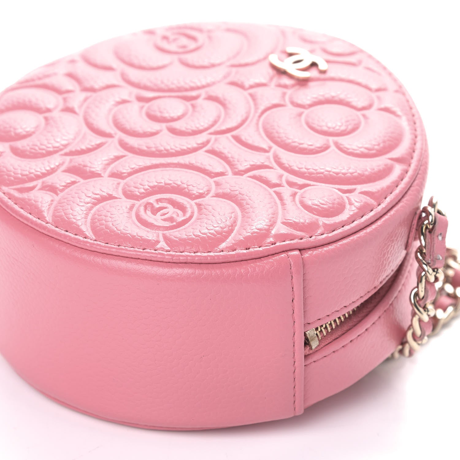 Chanel Caviar Camellia Embossed Round Clutch With Chain Pink 8 of 8