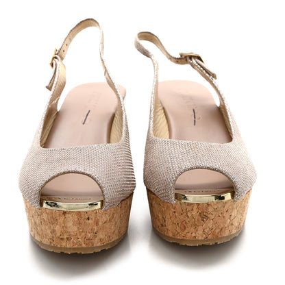 Jimmy Choo Glitter Mesh Cork Praise Espadrille Wedge Sandals 36.5 Powder Pink 3 of 8