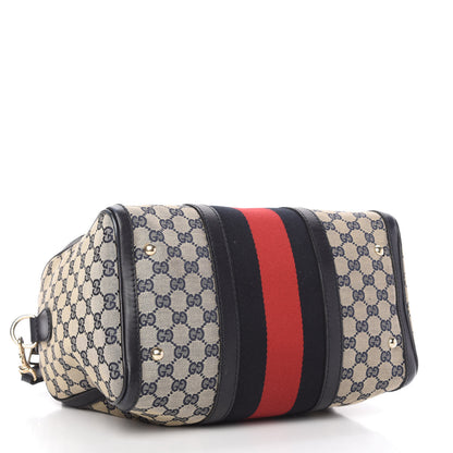 Gucci Monogram Selleria Calfskin Vintage Web Medium Boston Beige Blue 4 of 10