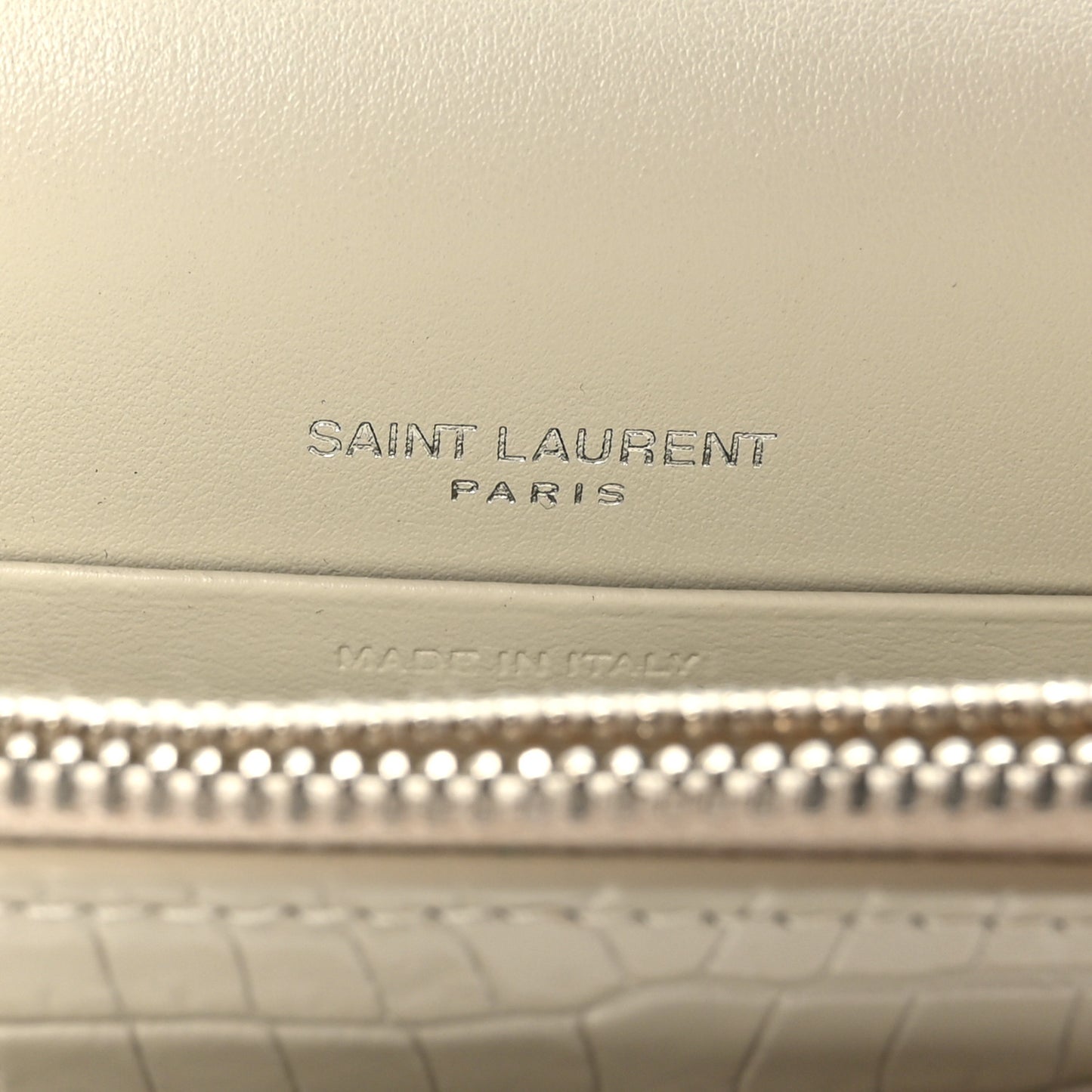 Calfskin Crocodile Embossed Monogram Sunset Chain Wallet Blanc Vintage