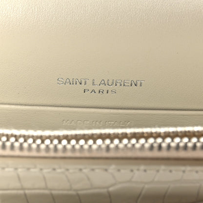 Saint Laurent Calfskin Crocodile Embossed Monogram Sunset Chain Wallet Blanc Vintage 6 of 8
