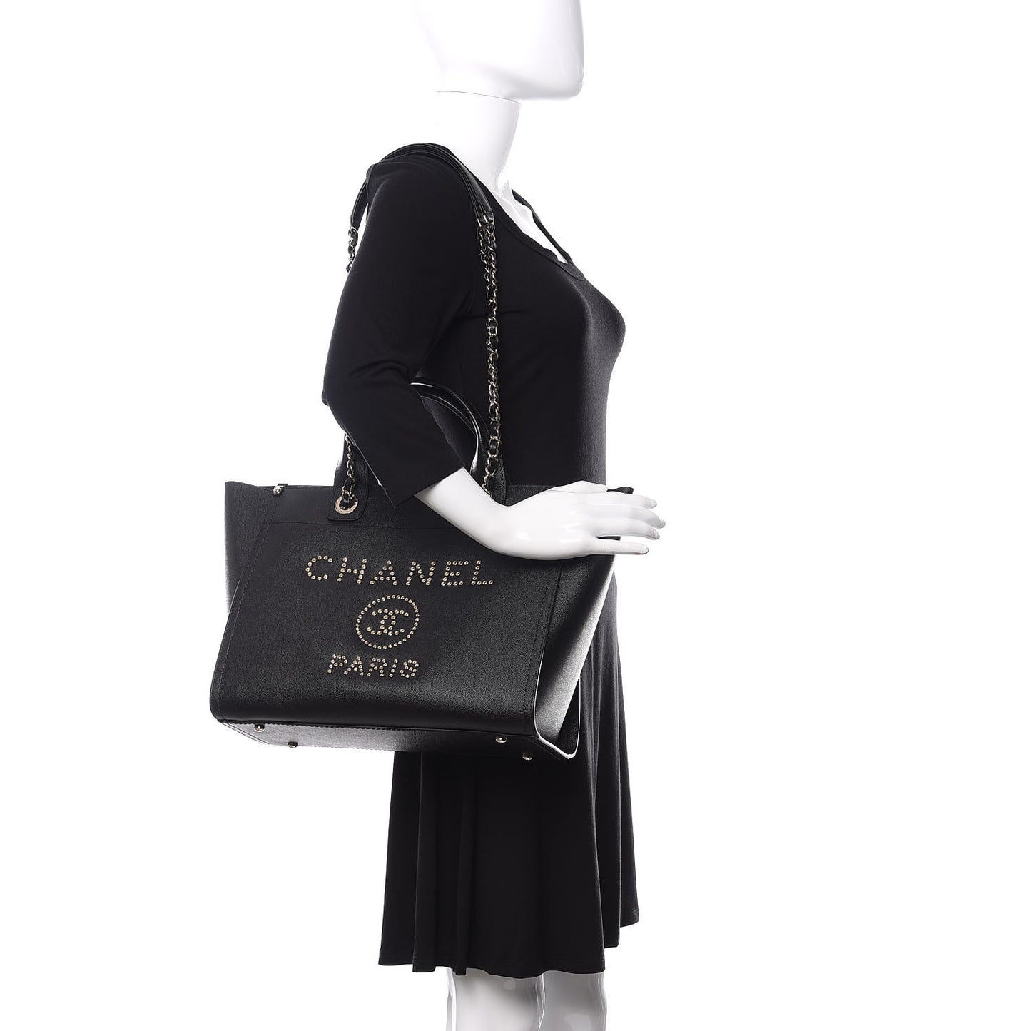 Caviar Medium Studded Deauville Tote Black
