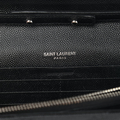 Saint Laurent Grain De Poudre Matelasse Chevron Monogram Chain Wallet Black 6 of 11