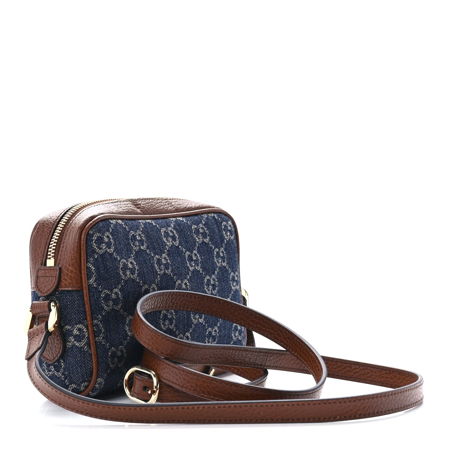 Gucci New Denim GG Monogram Dollar Calfskin Mini Ophidia Shoulder Bag Blue Tea Cuir Epilog 3 of 11