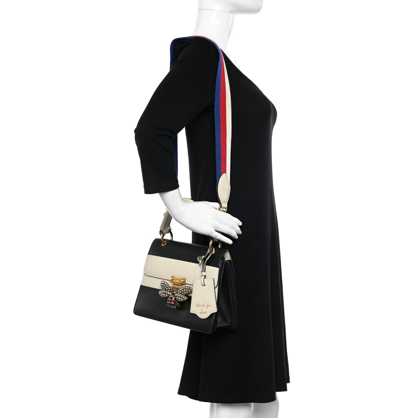 Calfskin Sylvie Web Small Queen Margaret Top Handle Bag Black White