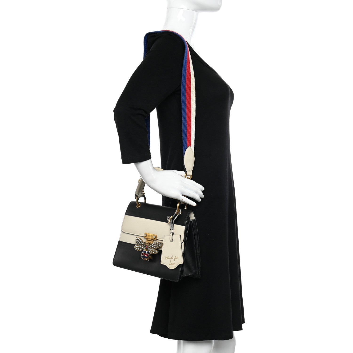 Gucci Calfskin Sylvie Web Small Queen Margaret Top Handle Bag Black White 2 of 22