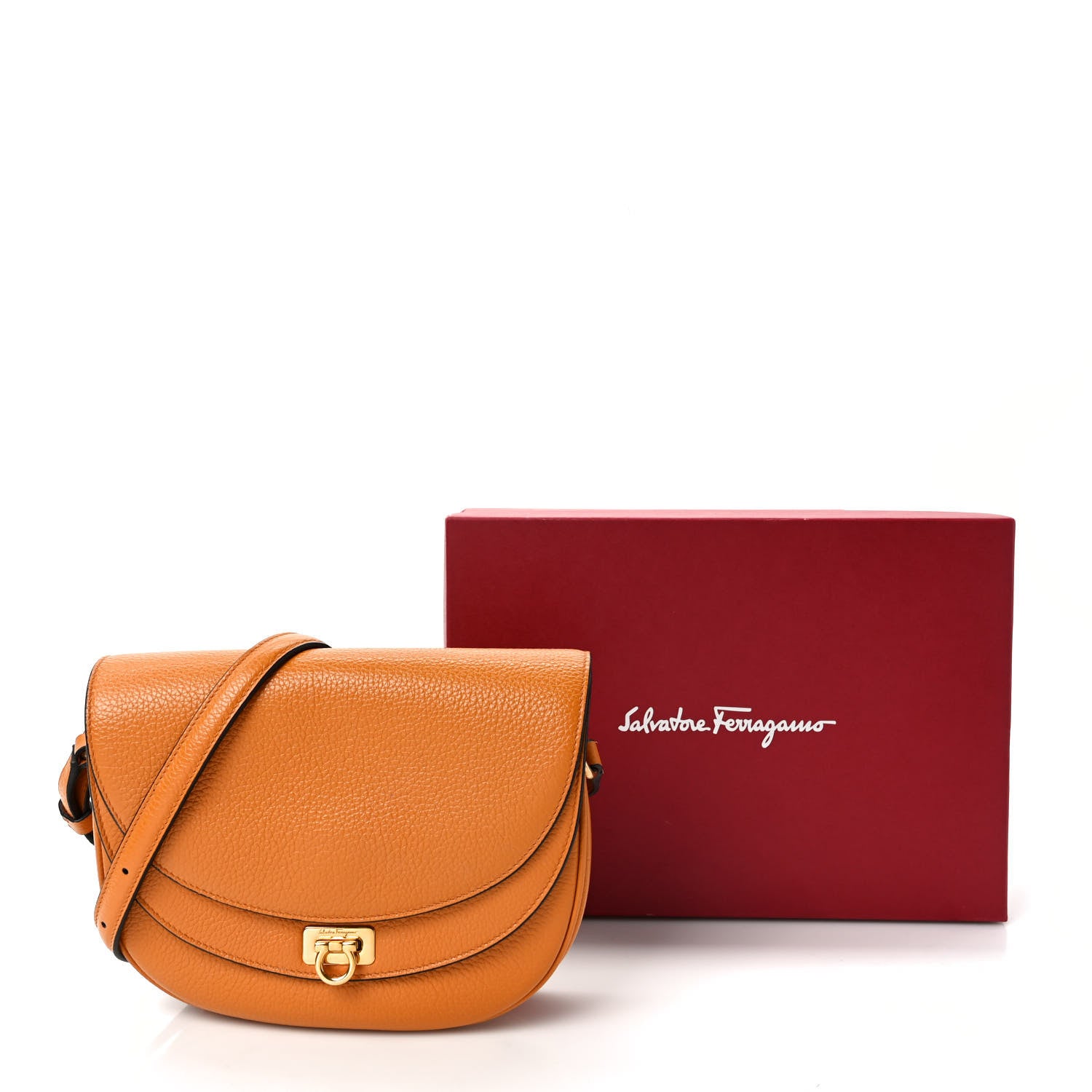 Salvatore Ferragamo Grained Calfskin Gancini Crossbody Flap Orange 8 of 8