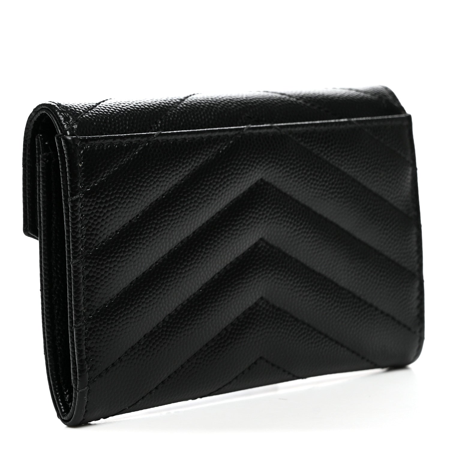 Saint Laurent Grain De Poudre Matelasse Chevron Small Monogram Envelope Wallet Black 3 of 7