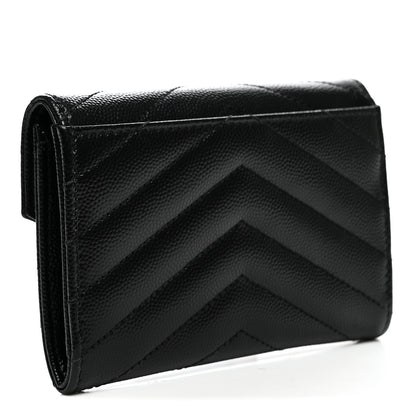 Saint Laurent Grain De Poudre Matelasse Chevron Small Monogram Envelope Wallet Black 3 of 7