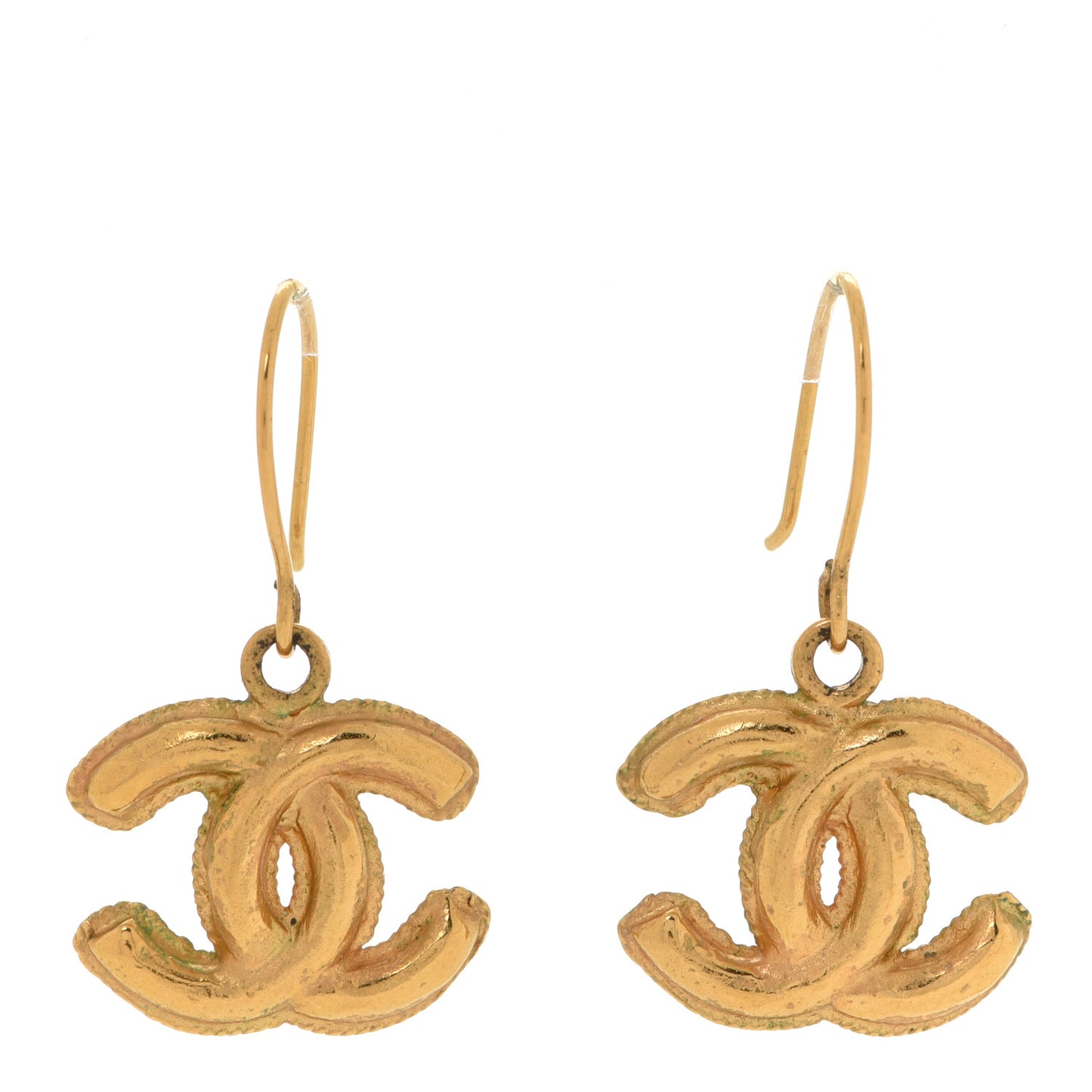 Metal Drop CC Earrings Gold