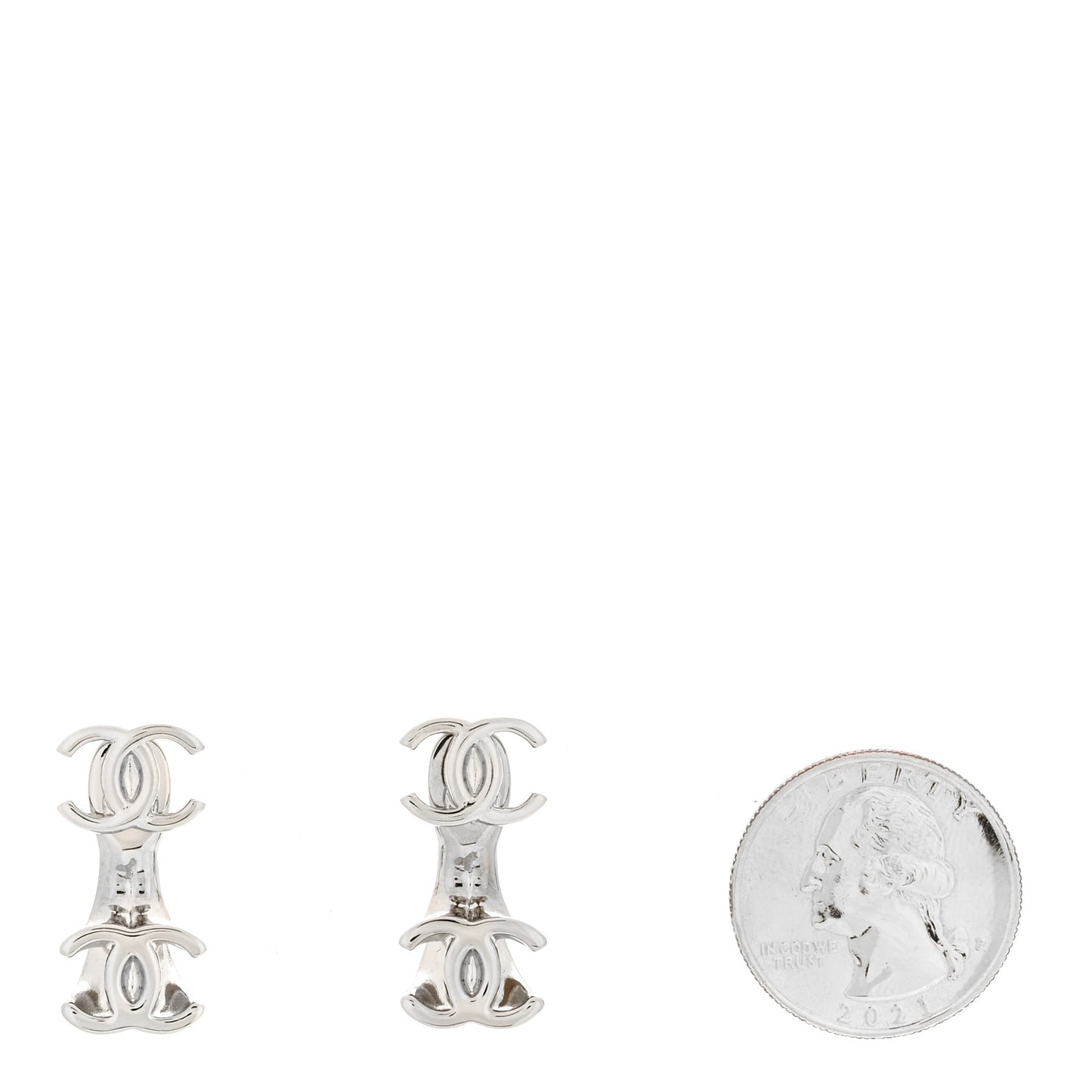 Metal CC Turnlock Drop Earrings Silver