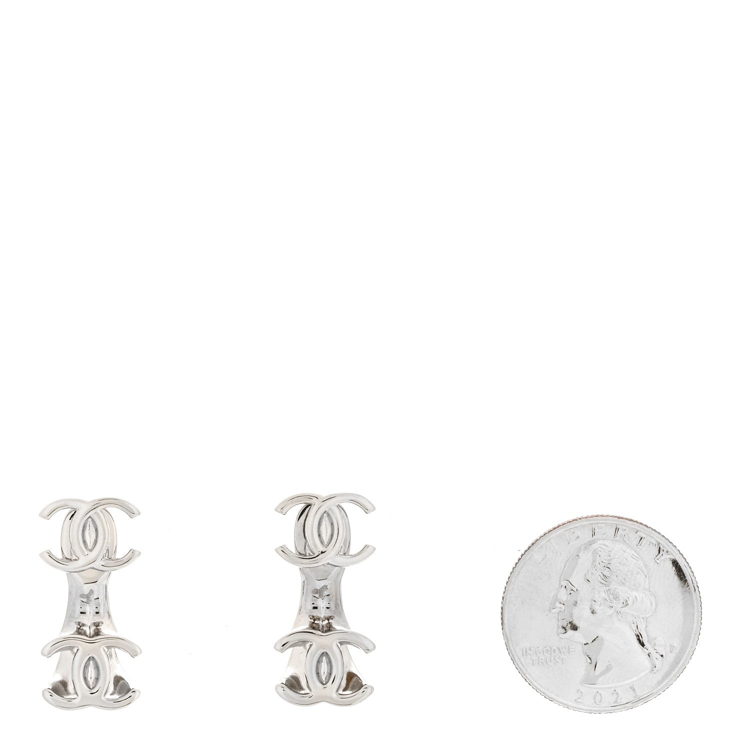 Chanel Metal CC Turnlock Drop Earrings Silver 2 of 5