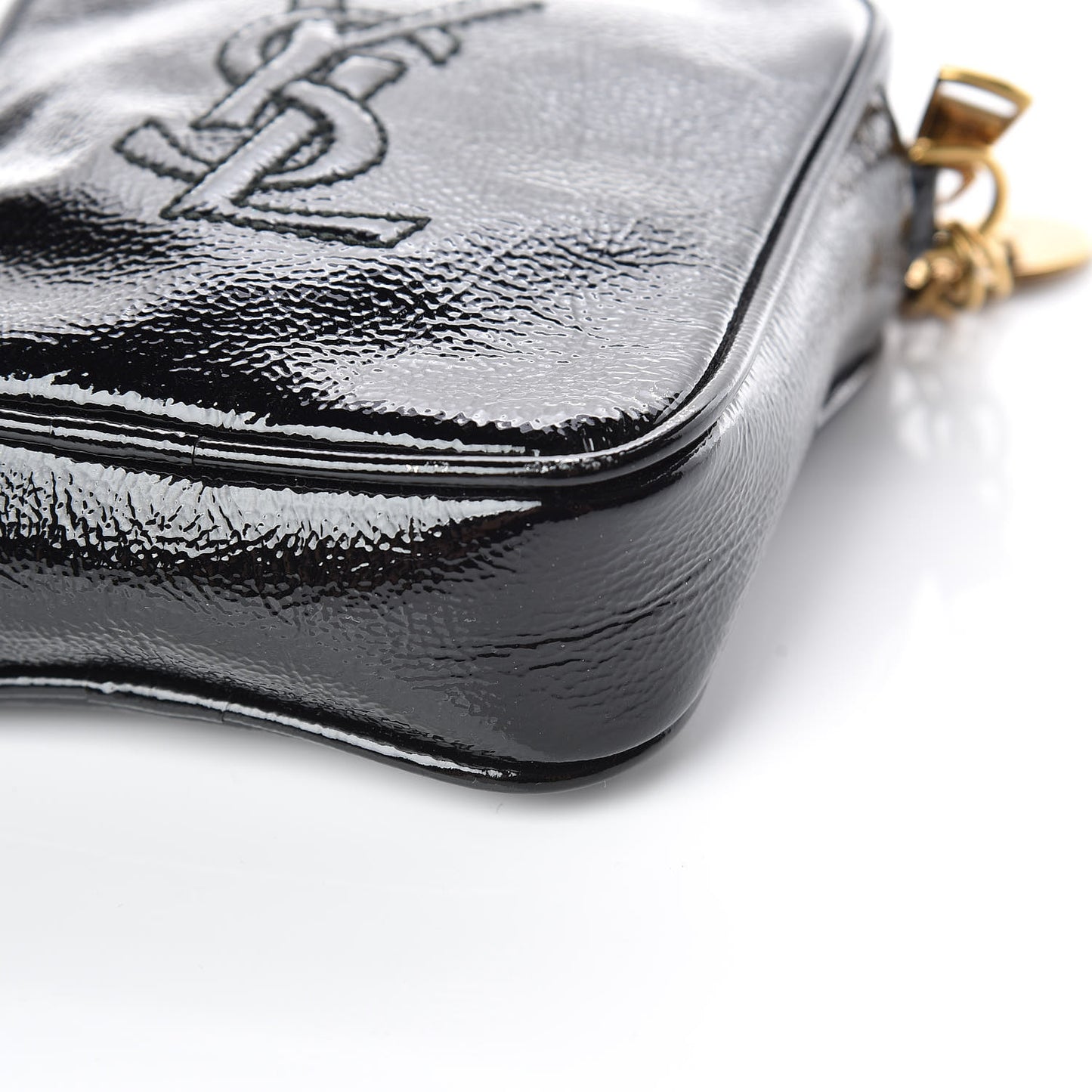 Textured Patent Monogram Mini Wristlet Black
