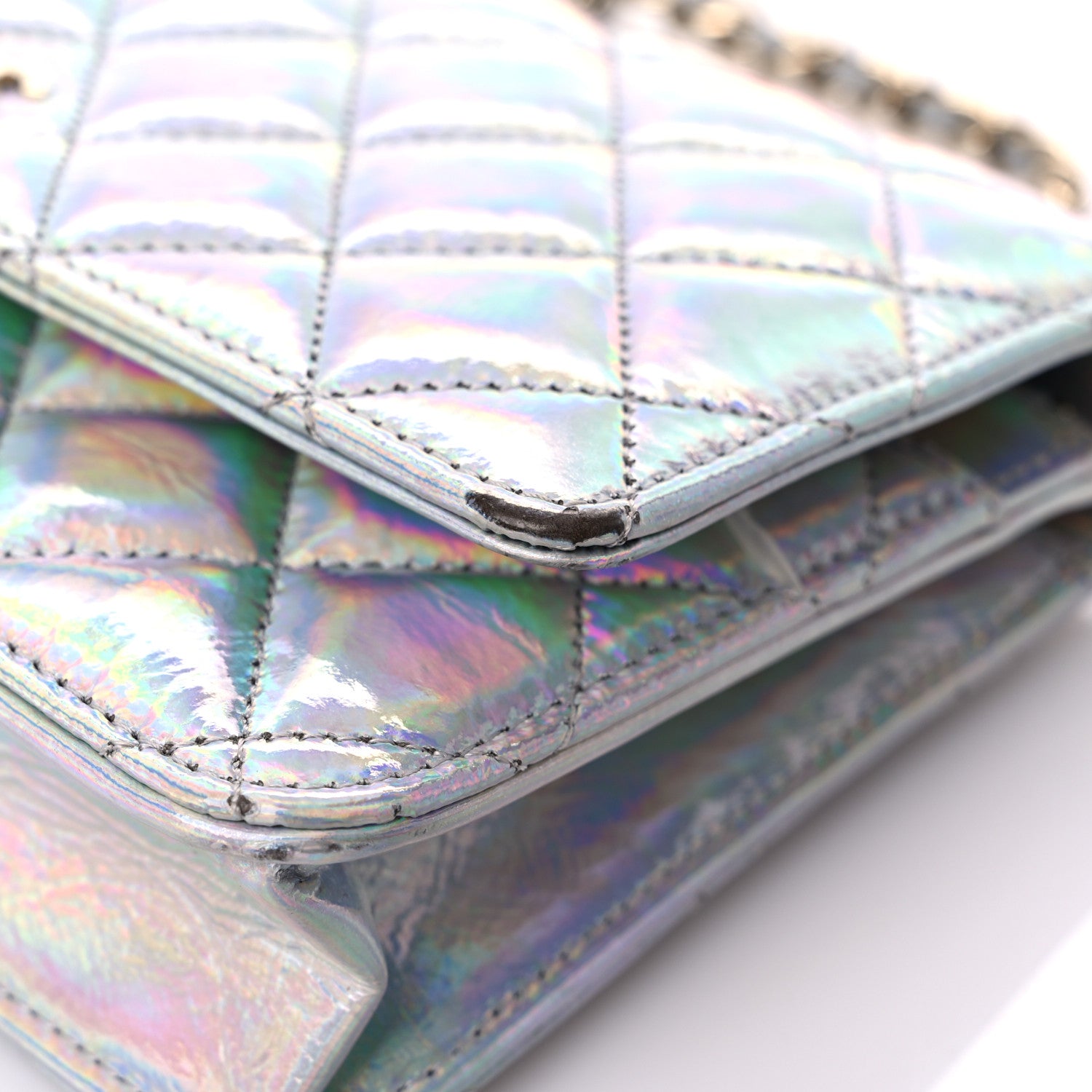 Chanel Iridescent Goatskin Quilted Wallet On Chain WOC Silver 14 of 15