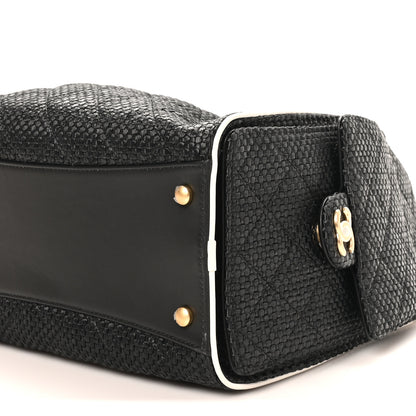 Chanel Braided Raffia Calfskin Quilted Small Chanel 25 Handbag Black White 9 of 9