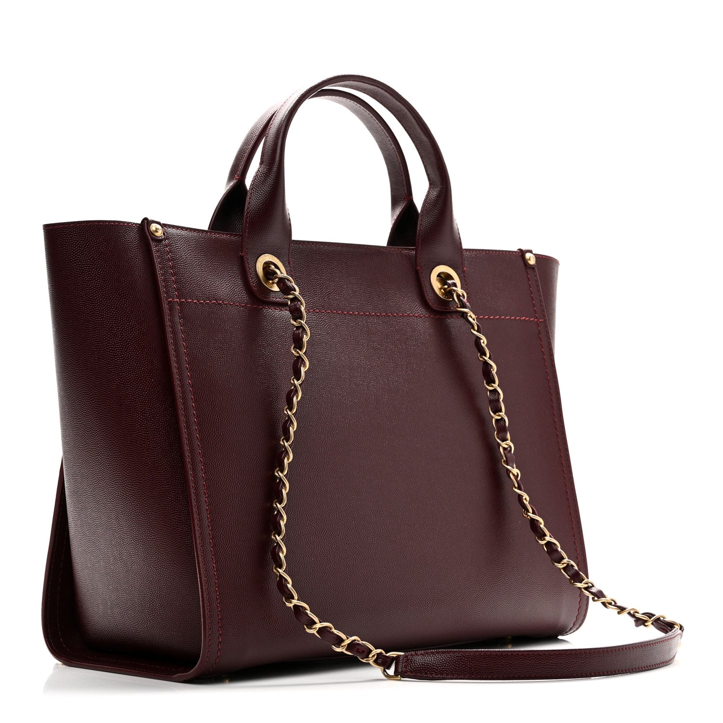 Caviar Small Studded Deauville Tote Burgundy
