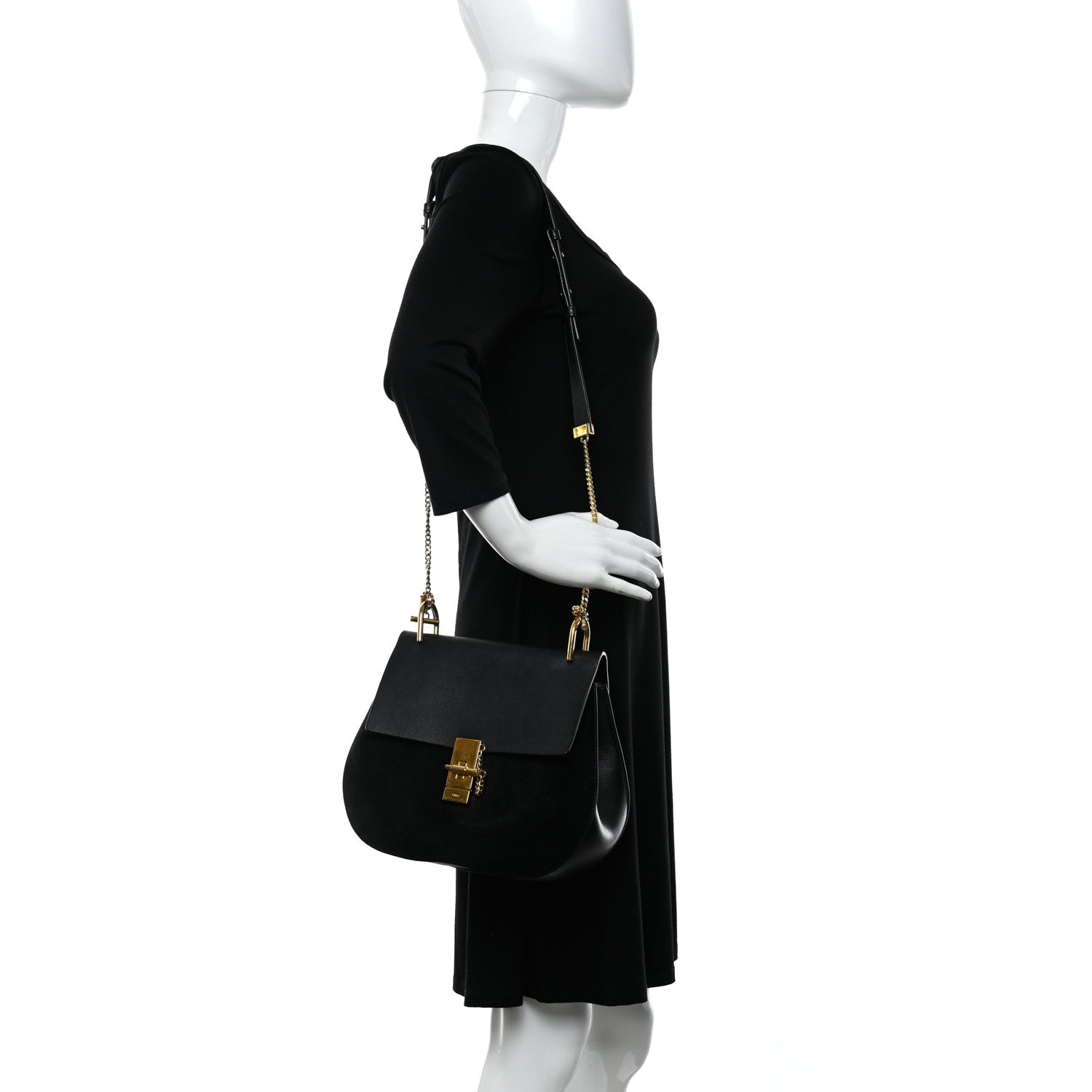 Chloe Suede Smooth Calfskin Medium Drew Shoulder Bag Black 2 of 13