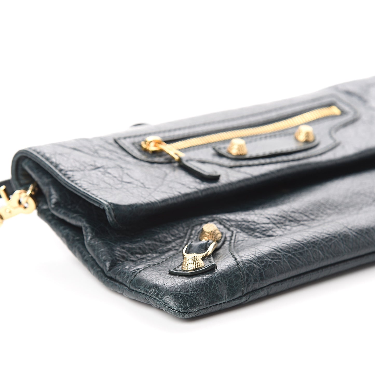 Agneau Giant 12 Gold Hardware Envelope Strap Clutch Vert Pinede