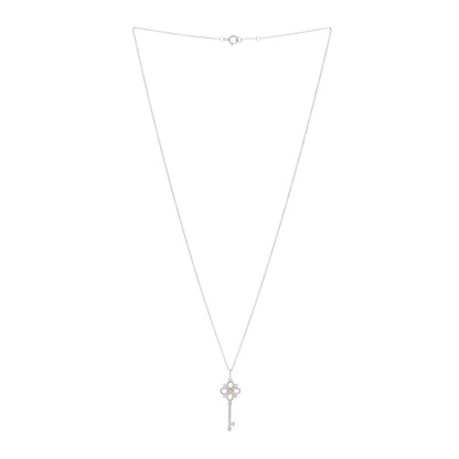 Tiffany Platinum 18K Rose Gold Pink Diamond Floret Key Pendant Necklace 2 of 4