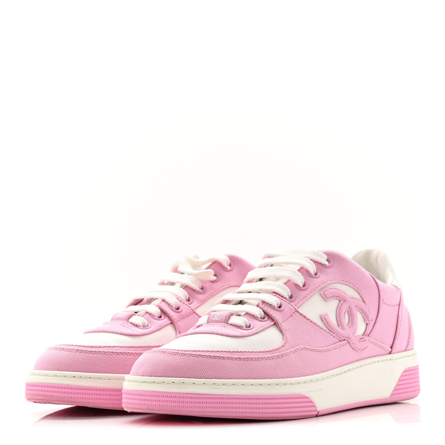 Chanel Cotton Sneakers 38 Pink White 4 of 13