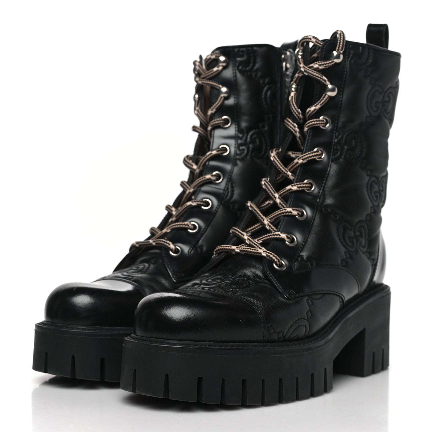 Gucci Cordovan Lux Nappa GG Matelasse Lace Up 60mm Combat Boots 37 Black 3 of 8