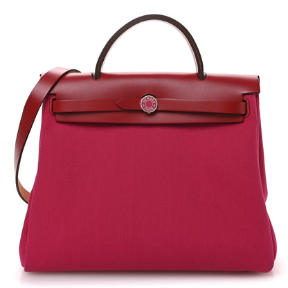Hermes Toile Militaire Vache Hunter Laque Herbag Zip Retourne 31 PM Rose Mexico Rouge Piment 1 of 11