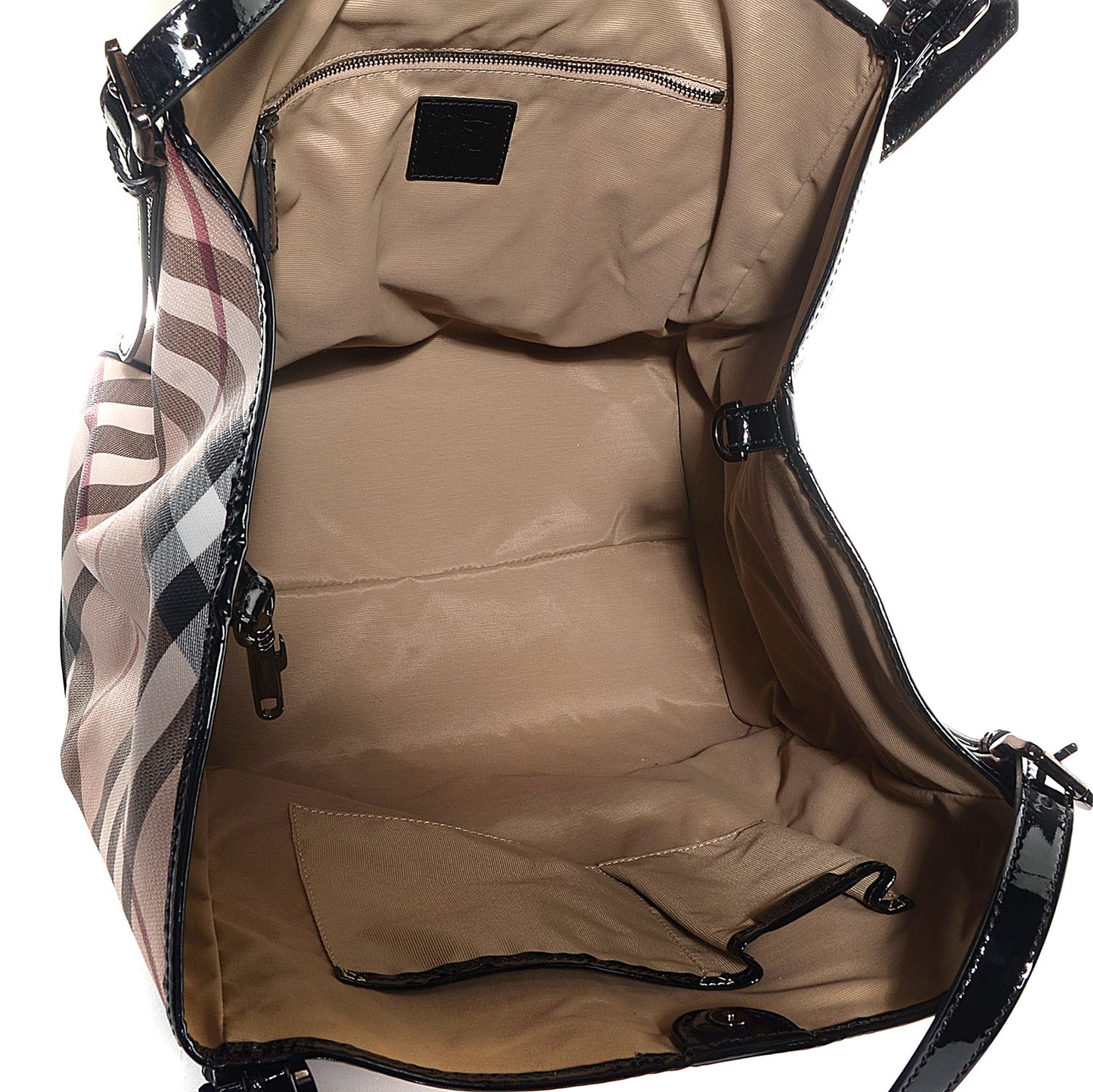 Patent Trim Supernova Check Tote Black