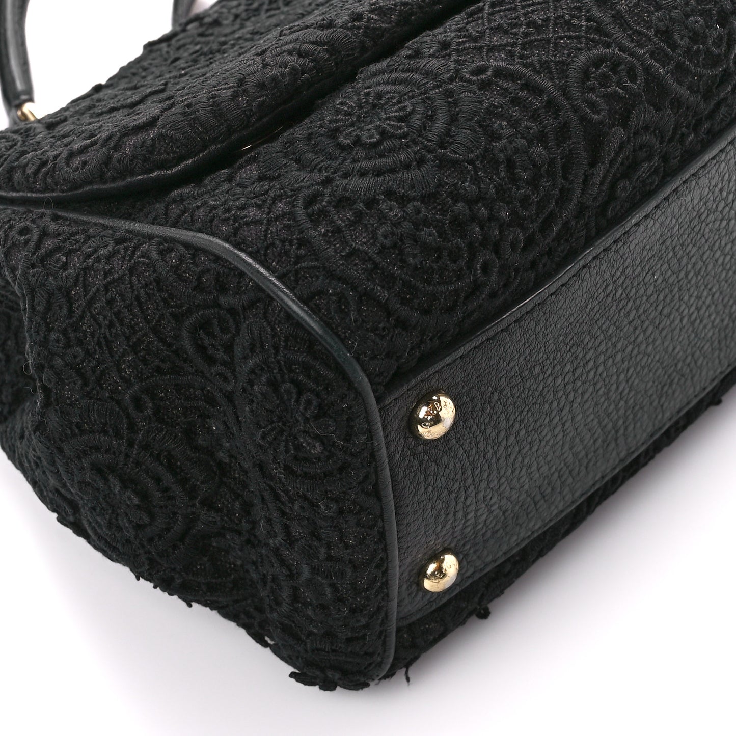 DOLCE & GABBANA Calfskin Lace Miss Sicily Satchel Black