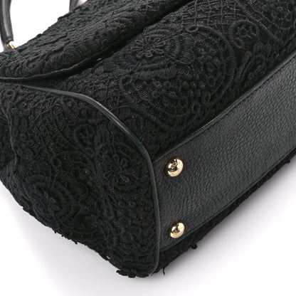 Dolce & Gabbana DOLCE & GABBANA Calfskin Lace Miss Sicily Satchel Black 9 of 14