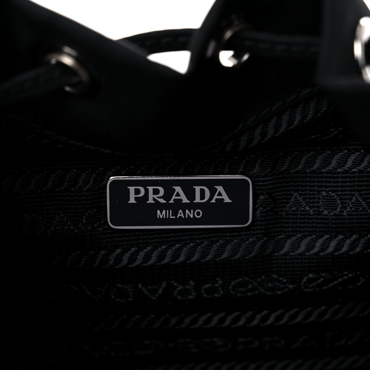 Prada Saffiano Tessuto Nylon Vela Lettering Bucket Wristlet Black 6 of 8