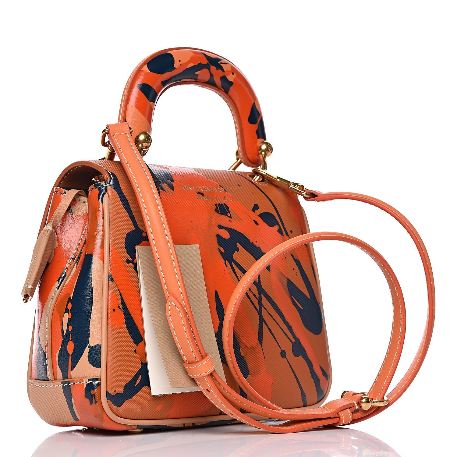 Burberry Trench Calfskin Splash Print Small DK88 Top Handle Bag Pale Clementine Burnt Sienna 3 of 15