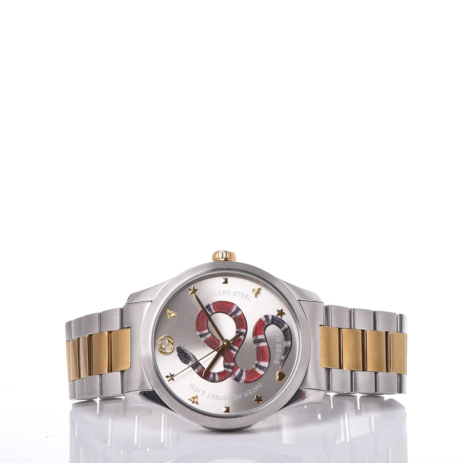 Gucci Stainless Steel 38mm G-Timeless Two Tone Snake Quartz Watch 3 of 6