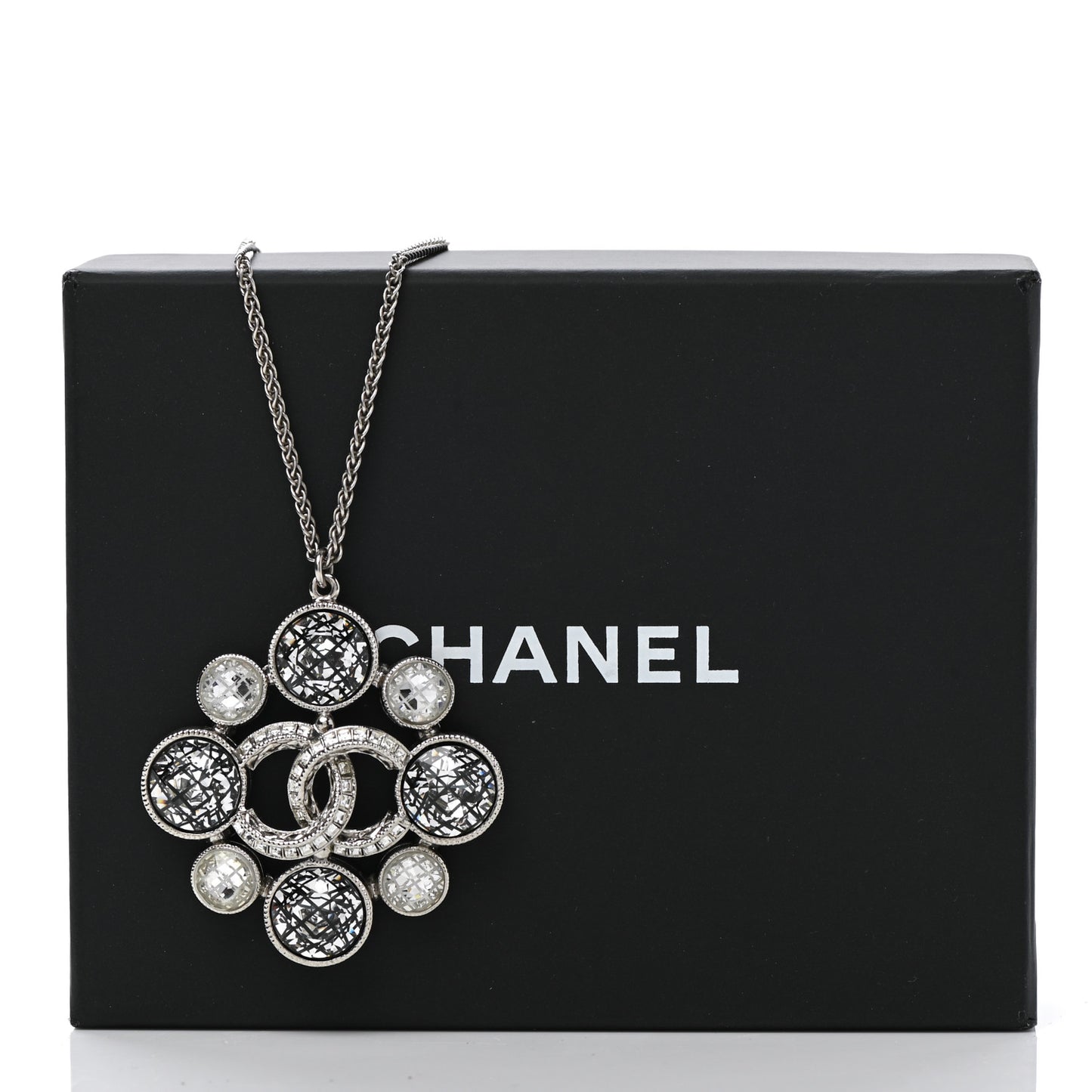 Crystal Baguette Pendant Necklace Black Silver