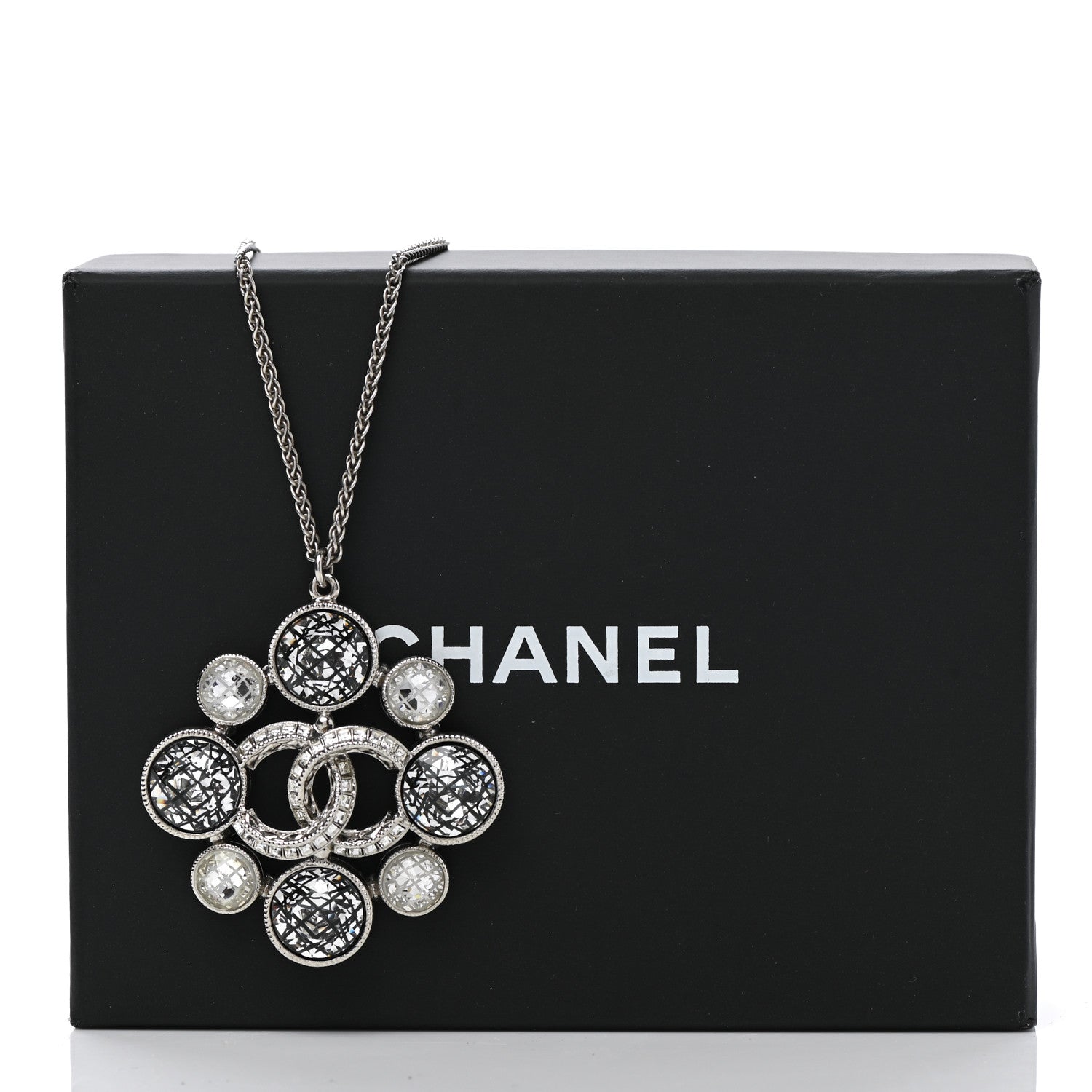 Chanel Crystal Baguette Pendant Necklace Black Silver 7 of 7