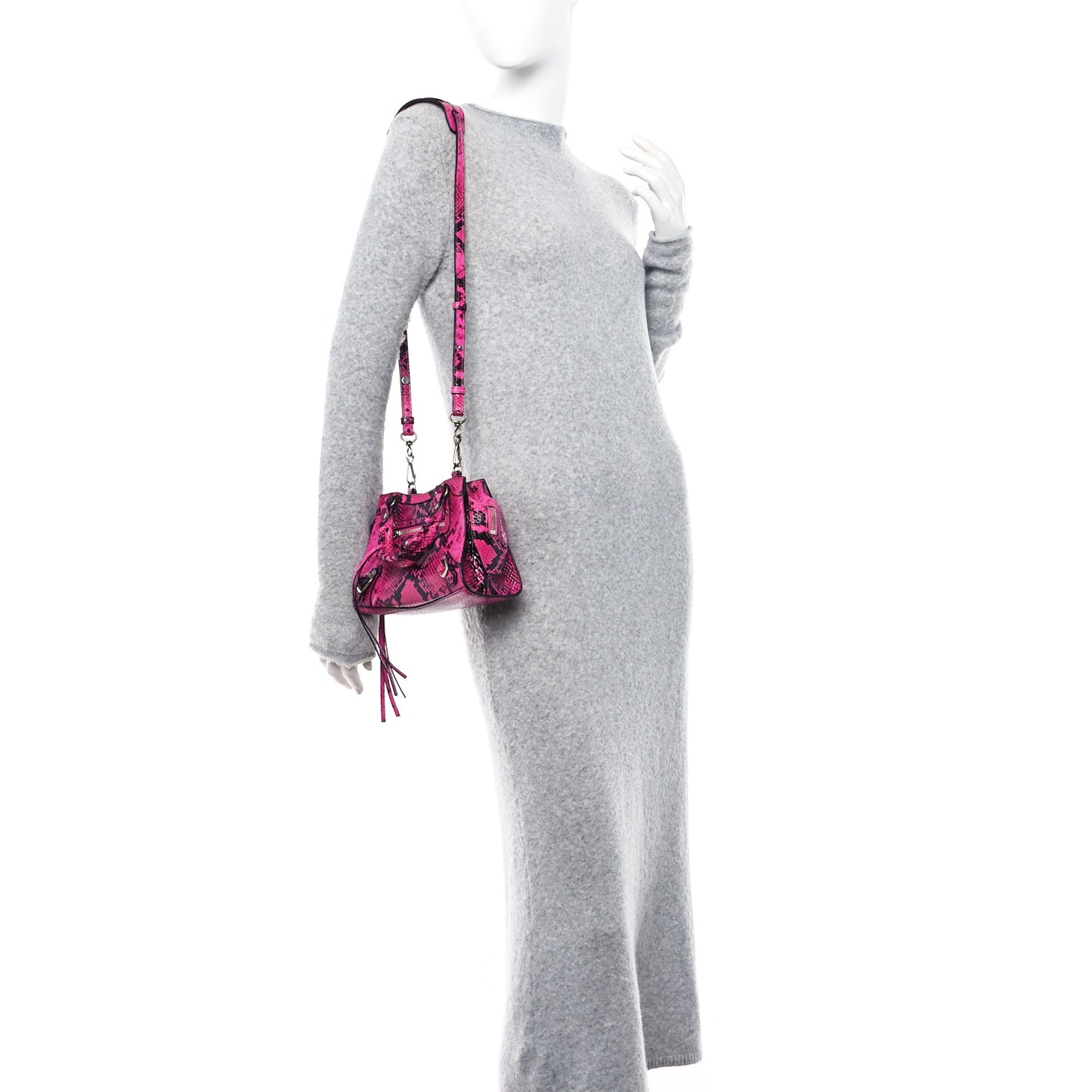 Calfskin Python Effect Neo Classic Silver Hardware Mini City Fuchsia Black