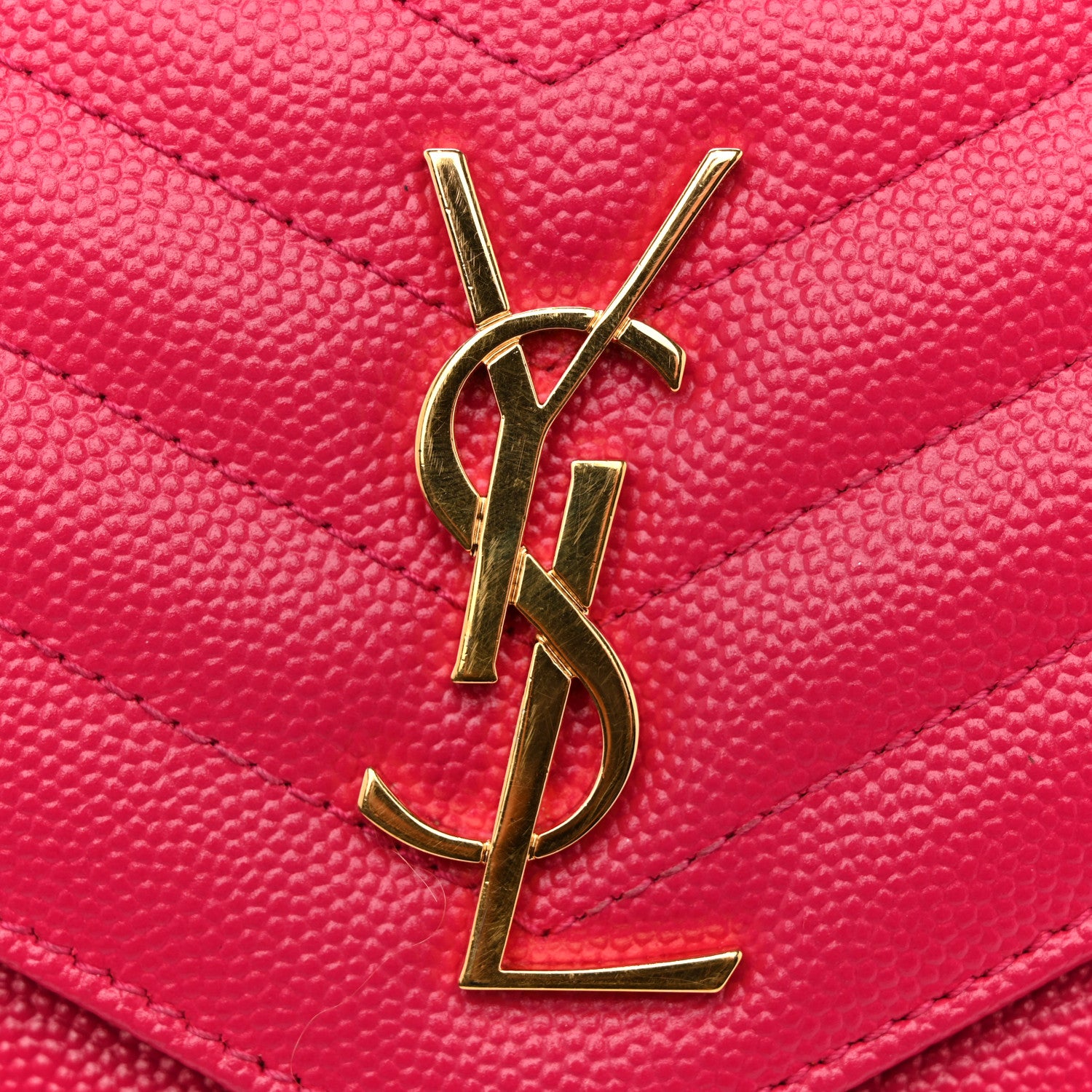 Saint Laurent Grain De Poudre Matelasse Chevron Monogram Envelope Chain Wallet Bubblegum 12 of 15