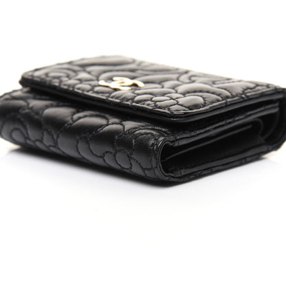 Chanel Lambskin Camellia Embossed Small Double Wallet Black 7 of 13