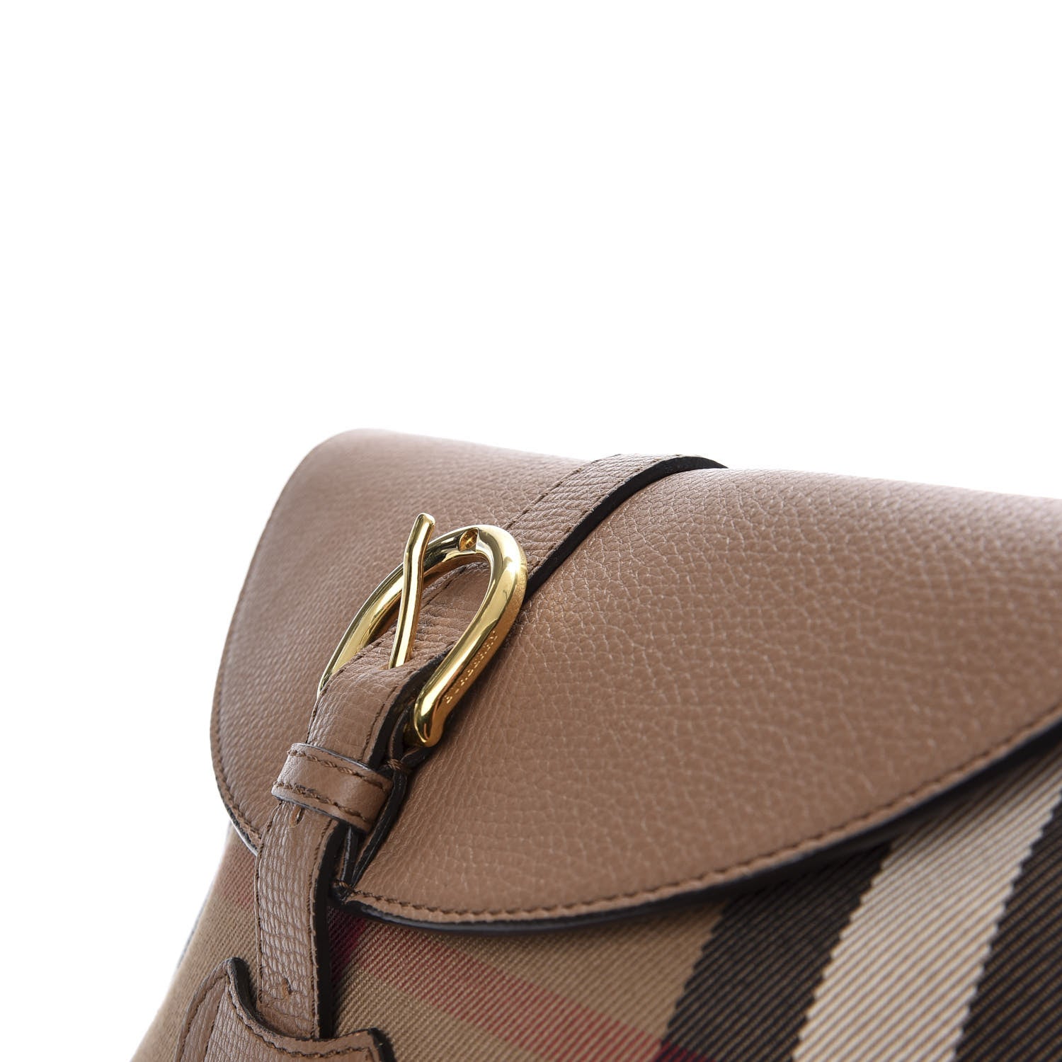 Burberry Horseshoe Calfskin House Check Small Milton Crossbody Bag Tan 12 of 12