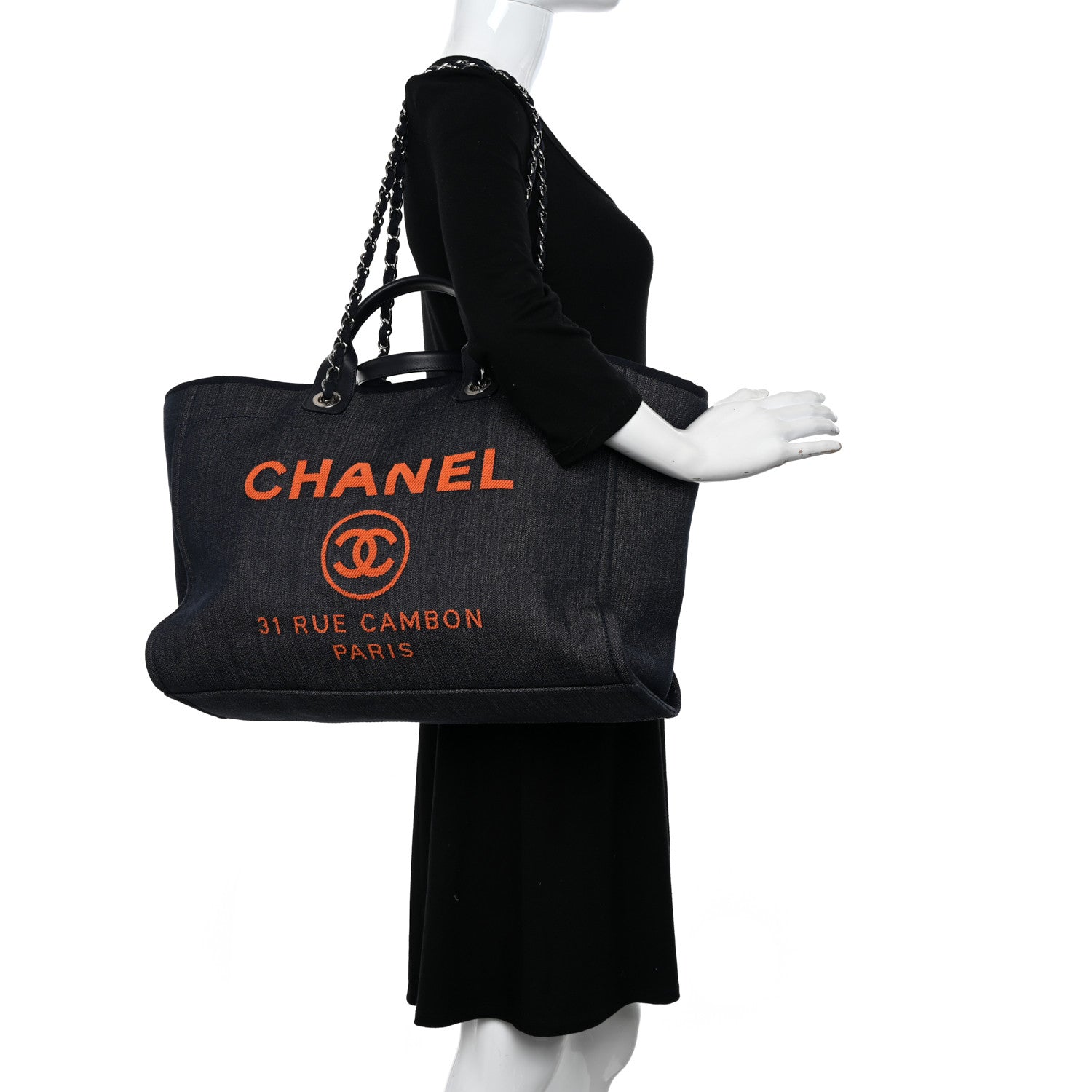 Chanel Denim Large Deauville Tote Blue Orange 2 of 10