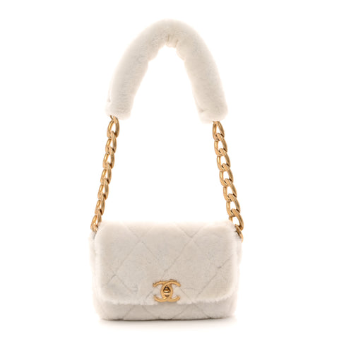 Shearling Lambskin Quilted CC Chain Flap White