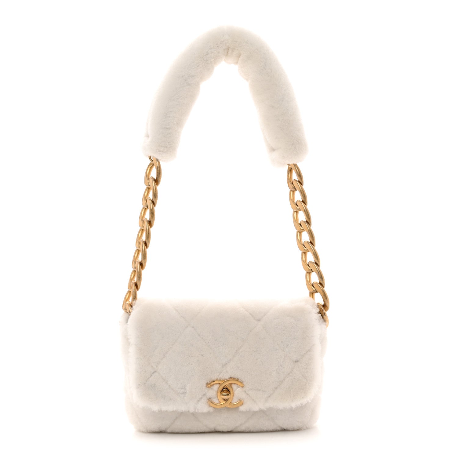 Chanel Shearling Lambskin Quilted CC Chain Flap White 1 of 10