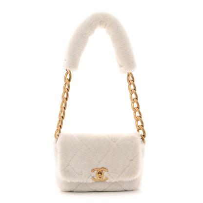 Chanel Shearling Lambskin Quilted CC Chain Flap White 1 of 10