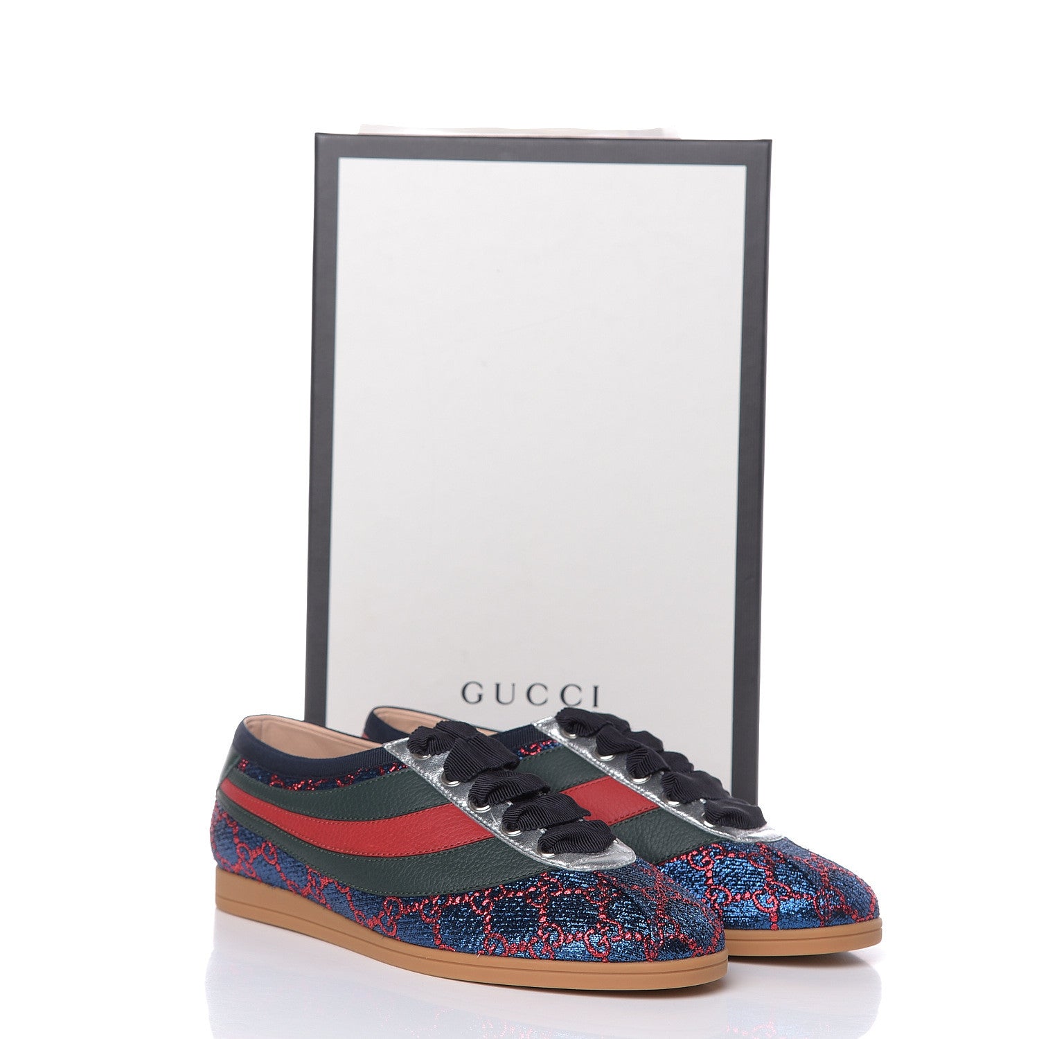 Gucci Lurex Calfskin Web GG Monogram Womens Falacer Sneakers 36 Iridescent Blue Iridescent Red Silver 8 of 8