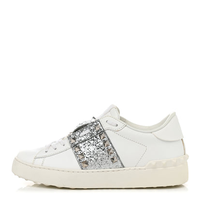 Valentino Garavani Calfskin Glitter Rockstud Open Sneakers 37 White Silver 1 of 9