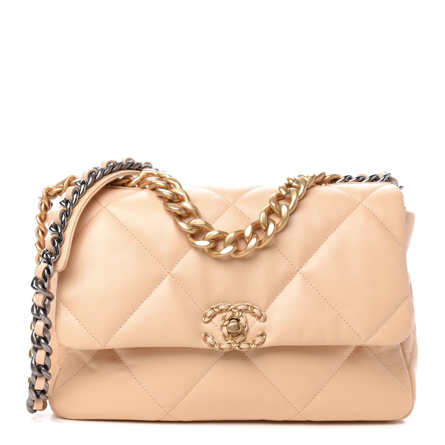 Chanel Shiny Goatskin Quilted Large Chanel 19 Flap Beige 1 of 10