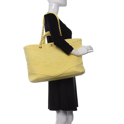 Chanel Denim Chevron Coco Tote Yellow 2 of 10
