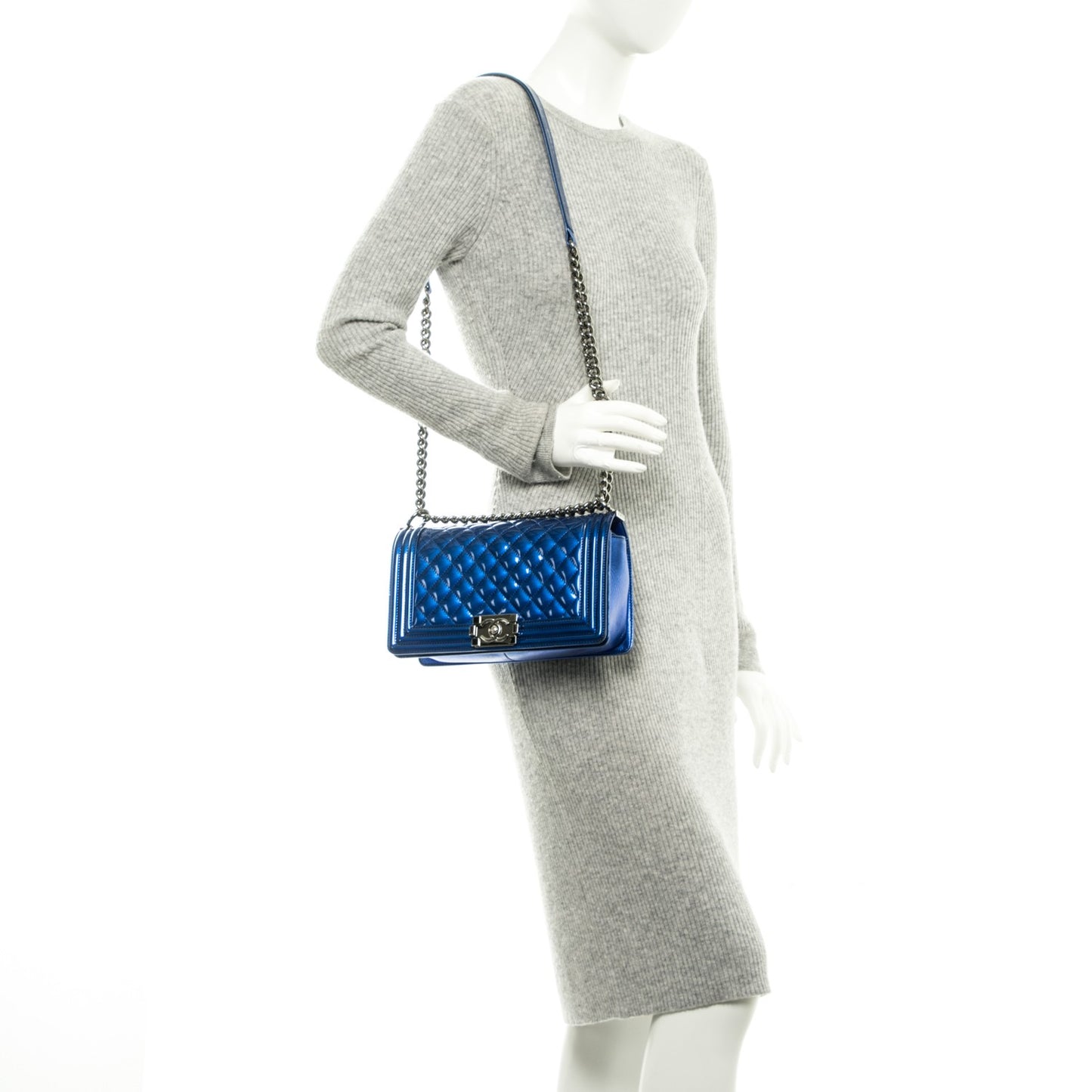 Iridescent Calfskin Quilted Medium Boy Flap Blue